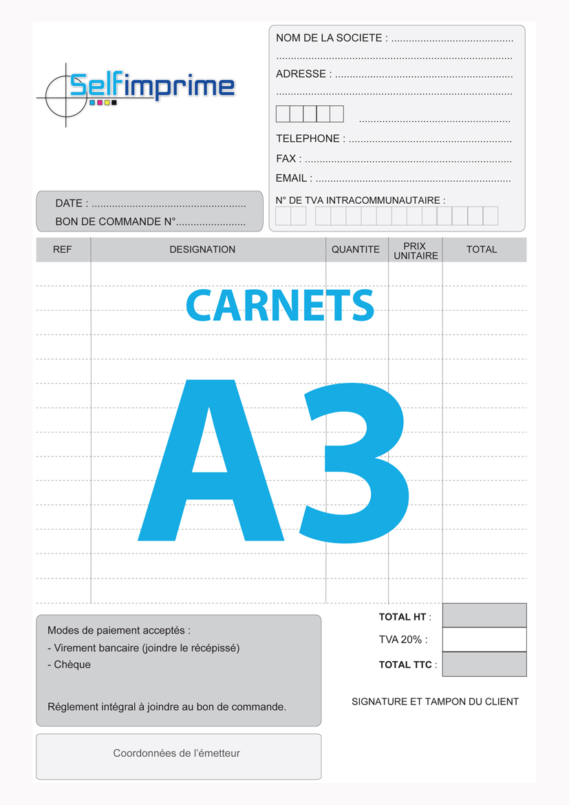 Carnet autocopiant A3